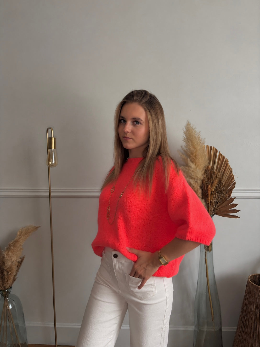 Pull manches courtes corail
