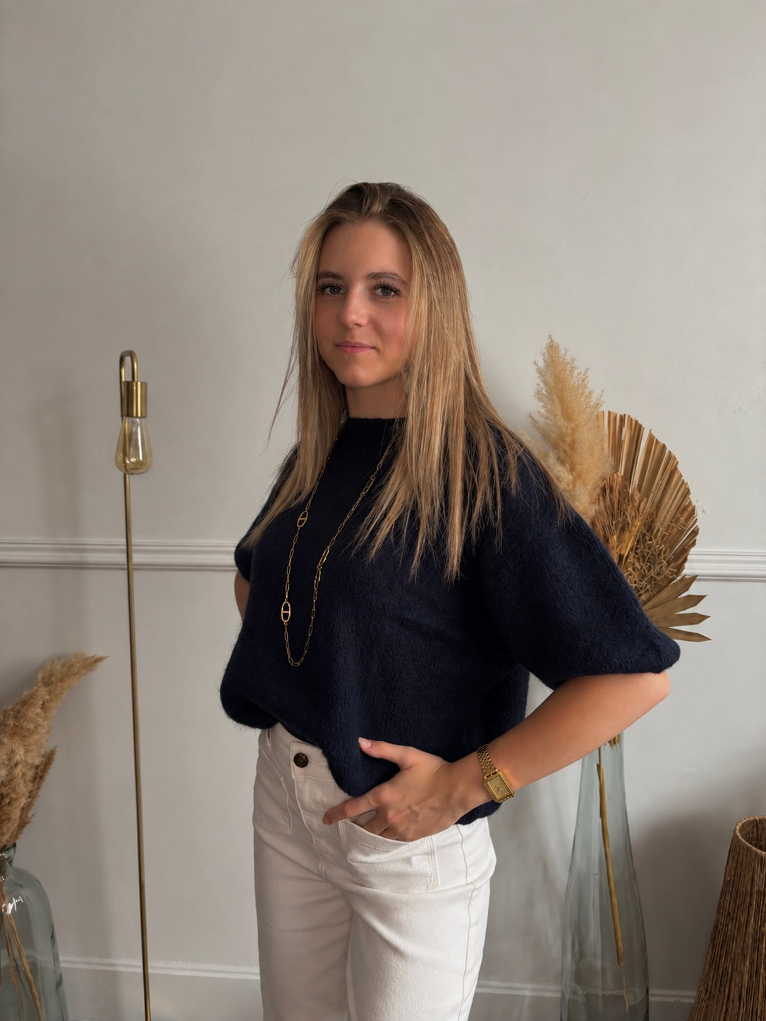 Pull manches courtes bleu marine