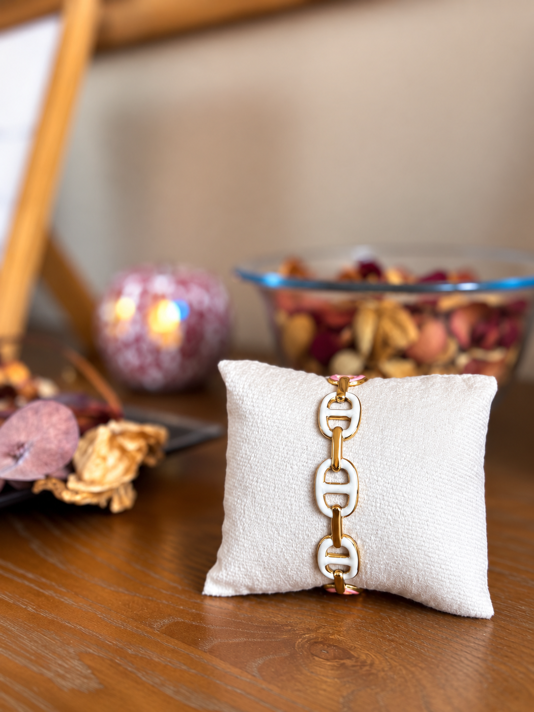 Bracelet Jonc Maille Marine Émaillé Blanc