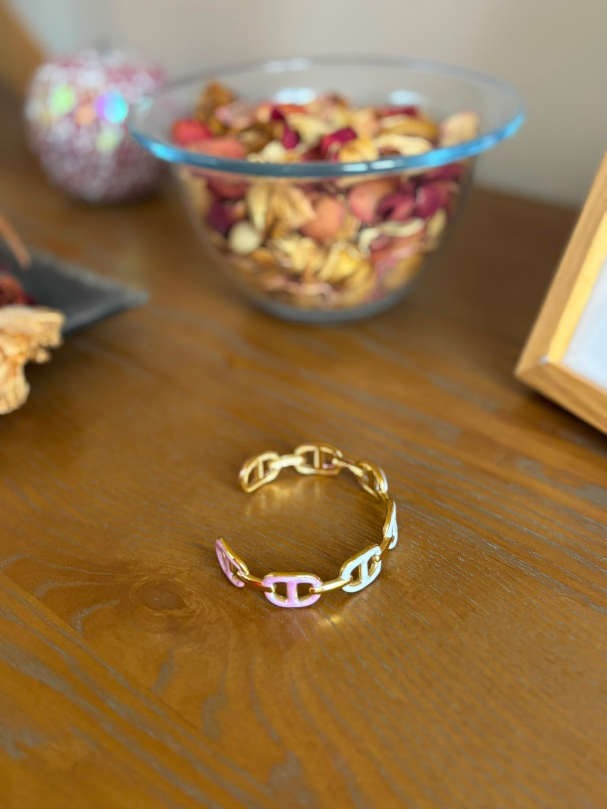 Bracelet Jonc Maille Marine Émaillé Blanc
